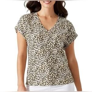 Tommy Bahama Kauai Lagoon Jersey V-neck Leopard Print Tee S